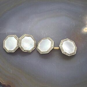 Vintage Art Deco Mother of Pearl Rolled Gold Plate Tuxedo Double Sided Cufflinks